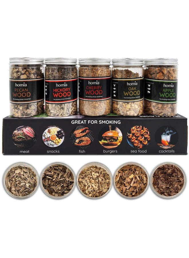 Homia Cocktail Smoker Kit With 5 Wood Chip Varieties - Apple, Cherry, Hickory, Pecan, Oak (5 x 8.4 oz) for Food and Cocktail Smoking Infuser - Image 1