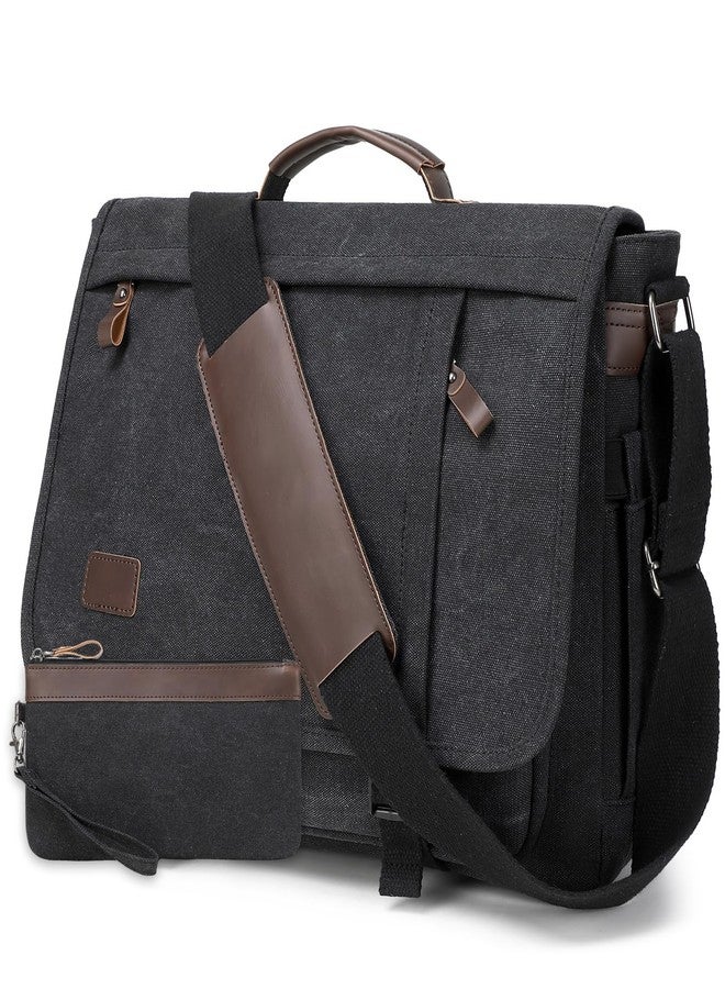 Stuery 17.3 Inch Messenger Bag for Men: 2PCS Laptop Work PU Leather Canvas Briefcase Carry On Large Computer for Office College Travel (Black) - Image 1