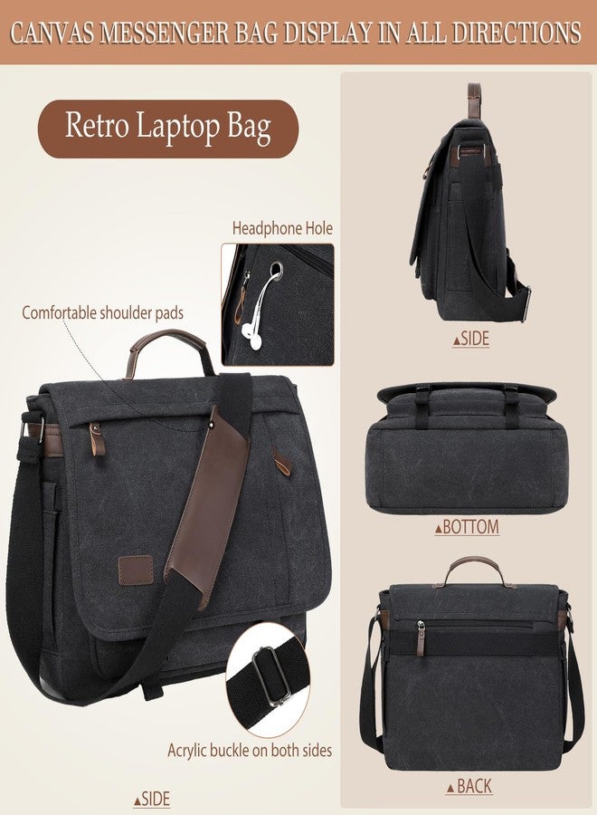 Stuery 17.3 Inch Messenger Bag for Men: 2PCS Laptop Work PU Leather Canvas Briefcase Carry On Large Computer for Office College Travel (Black) - Image 5