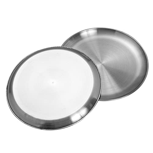 WANBY Stainless Steel Plates 9 inch Metal Lightweight Steel Plate Unbreakable Dinner Dishes Plates Set Non-Toxin Dishwasher Safe BPA Free and Healthy (10 Pcs) - Image 2