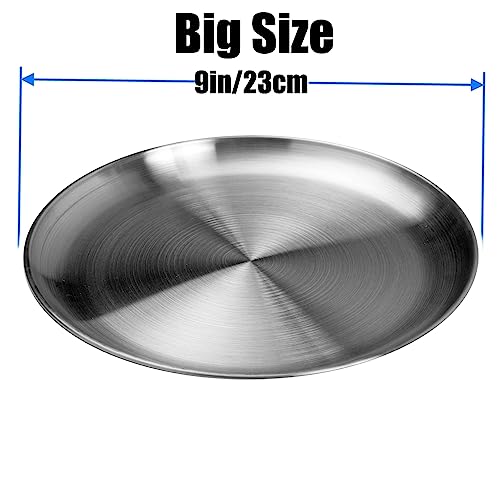 WANBY Stainless Steel Plates 9 inch Metal Lightweight Steel Plate Unbreakable Dinner Dishes Plates Set Non-Toxin Dishwasher Safe BPA Free and Healthy (10 Pcs) - Image 3