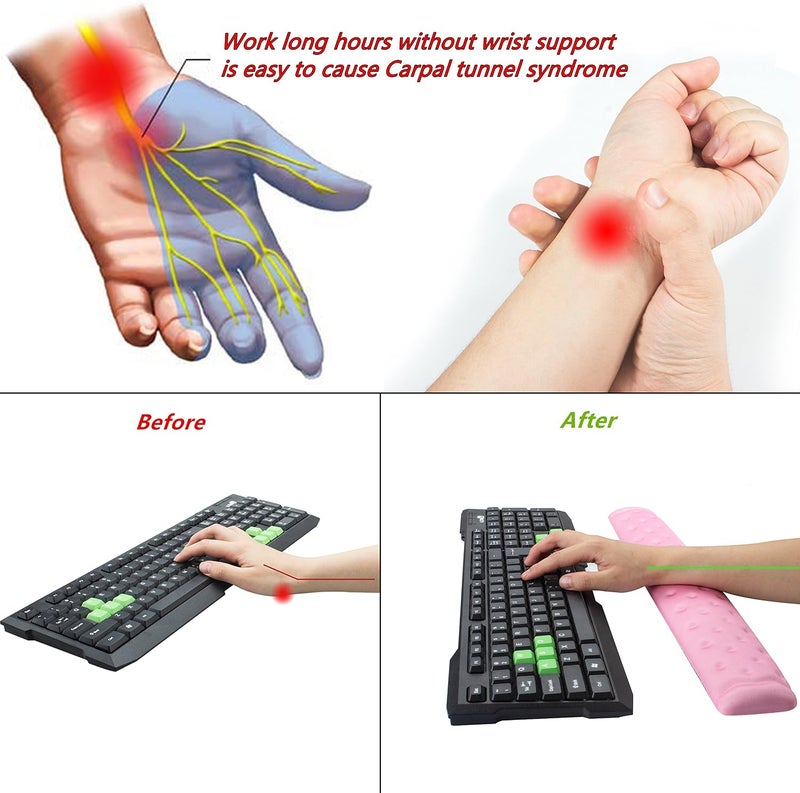 BRILA Ergonomic Memory Foam Keyboard Wrist Rest Support Pad Cushion for Computer, Laptop, Office Work, PC Gaming - Massage Holes Design - Cozy Typing Wrist Pain Relief (Pink) - Image 5