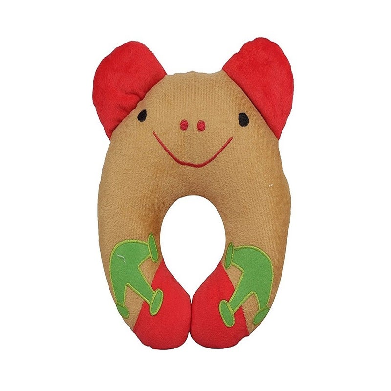 Ineffable Cute Baby Pillow U Shape Headrest Cartoon Design Kids Baby Pillow Neck Protector (Brown, Red) (0-3 Years) - Image 1