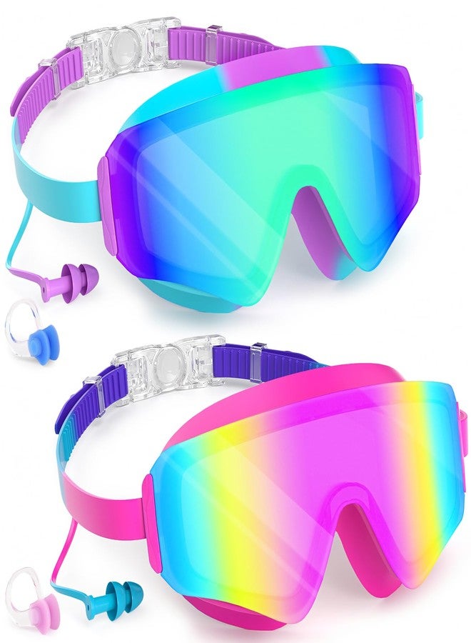 COOLOO 2 Pack Kids Goggles, Frameless Wide View Kids Swim Goggles, Anti-fog & Anti-UV Goggles for kids 4-16 for Girl Boys Youth - Image 1