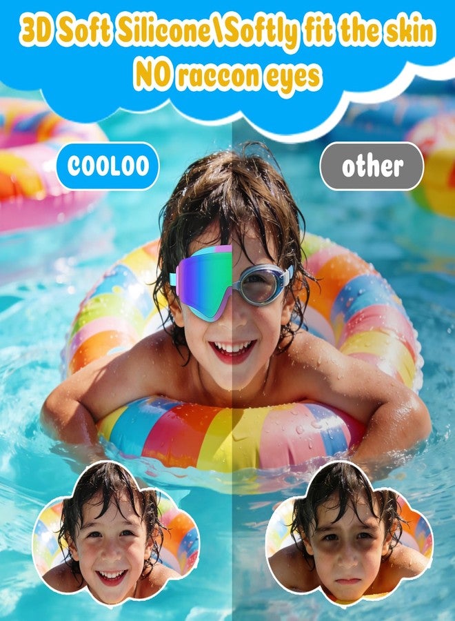 COOLOO 2 Pack Kids Goggles, Frameless Wide View Kids Swim Goggles, Anti-fog & Anti-UV Goggles for kids 4-16 for Girl Boys Youth - Image 4