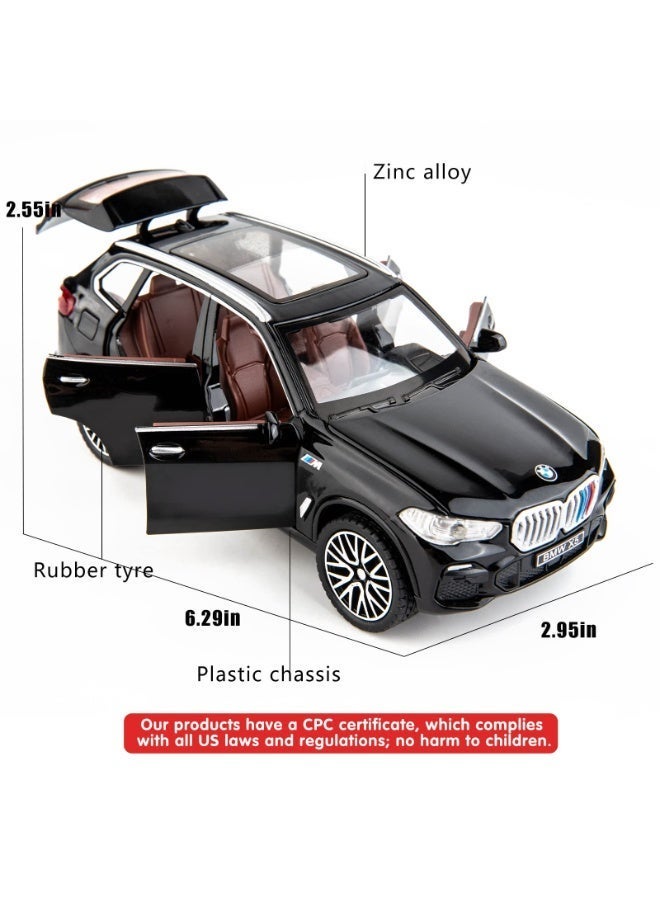 سيارة لعبة نموذجية متوافقة مع سيارة BMW X5 SUV بمقياس 1:32، مصنوعة من سبائك الزنك، تعمل بالسحب للخلف، مزودة بأصوات وأضواء، هدية مثالية للأطفال (أسود). - Image 2