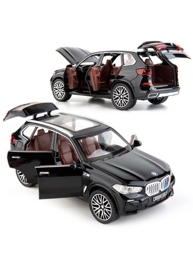 سيارة لعبة نموذجية متوافقة مع سيارة BMW X5 SUV بمقياس 1:32، مصنوعة من سبائك الزنك، تعمل بالسحب للخلف، مزودة بأصوات وأضواء، هدية مثالية للأطفال (أسود). - Image 4