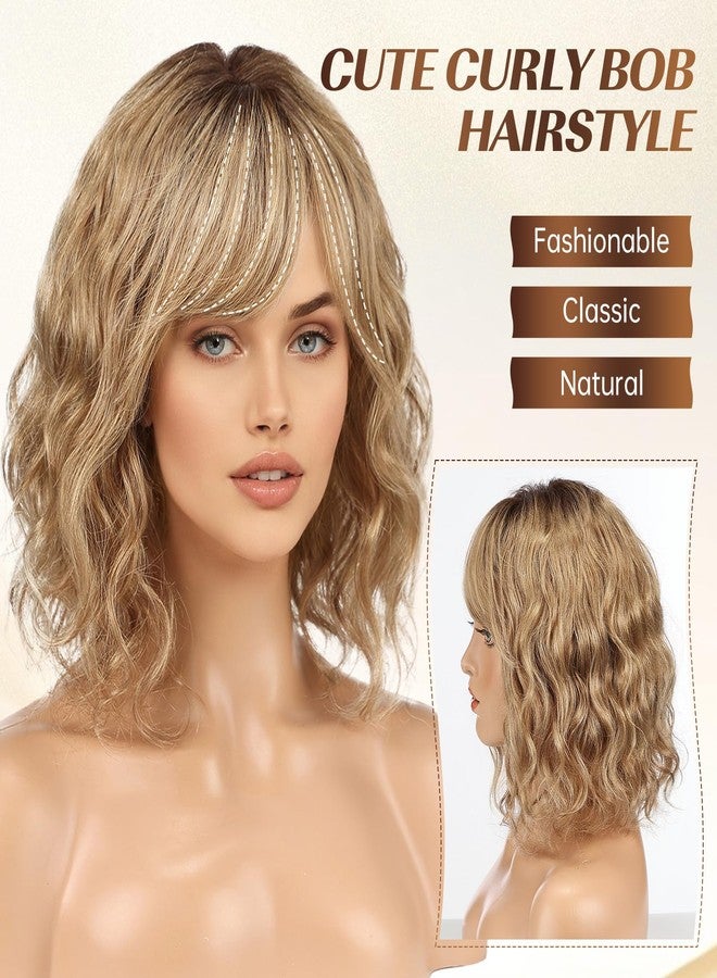 KKU 12 Inch Wavy Human Hair Wigs for Women, Wavy Wig with Bangs - Image 2