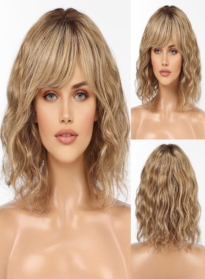 KKU 12 Inch Wavy Human Hair Wigs for Women, Wavy Wig with Bangs - Image 3