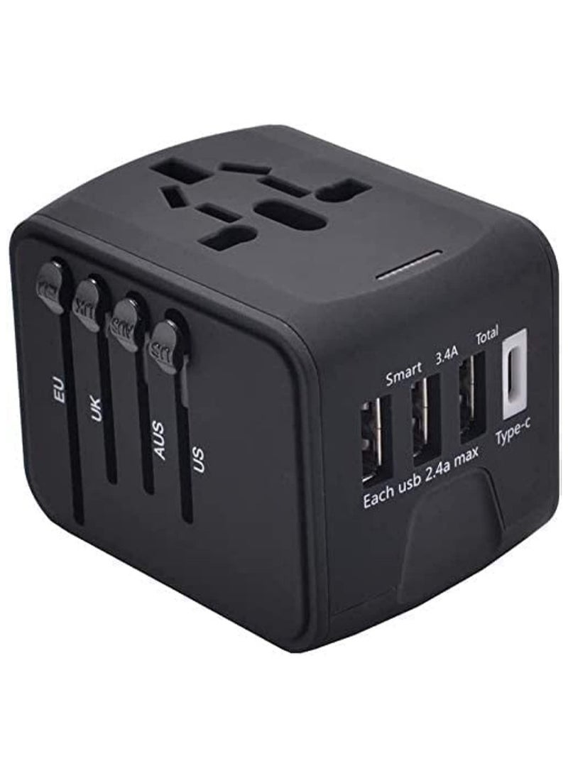 ELTRAZONE Universal International Travel Power Adapter with 3 USB + 1 Type C Charging Ports, European Adapter, Worldwide AC Outlet Plugs Adapters for Europe, UK, US, AU  - Image 1