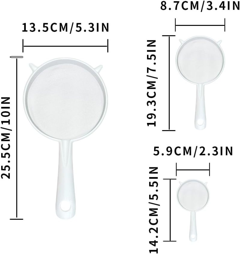 Plastic Strainer Set: Fine Mesh Strainer, Flour Sieve - White Kitchen Sieve for Home Kitchen Baking Cooking - Image 5