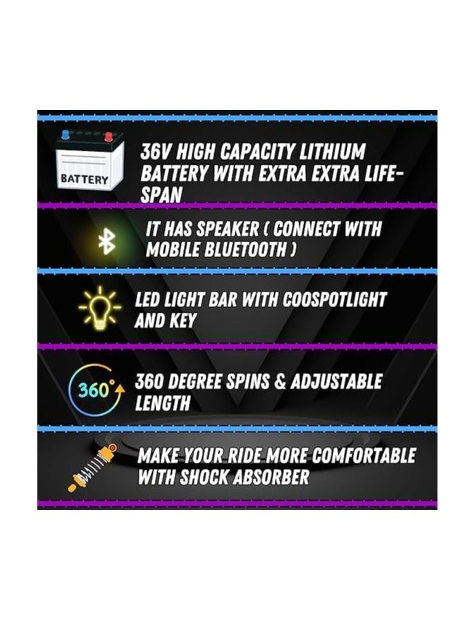 Shard Big-Drifting Scooter 3 Wheel Electric Scooter - 3 Lights - Shock Absorber Safety Gears Speed Up To 20KM/h Driving Modes- Bluetooth- Speaker mix spider red - Image 4