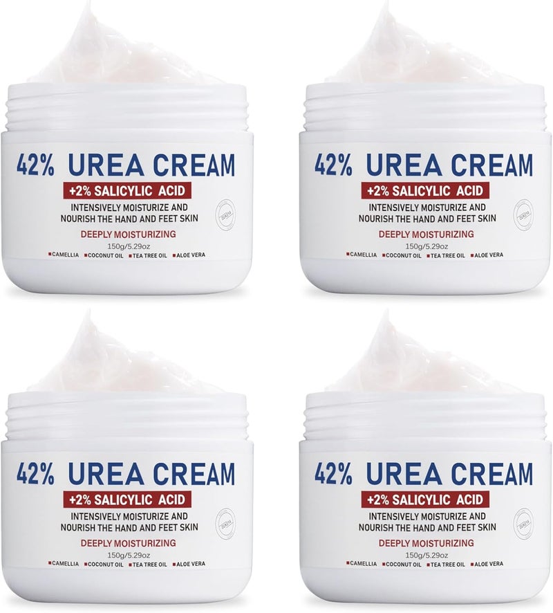 OUKEYA Urea Cream 42% plus Salicylic Acid 2% Net 5.29 Oz for Dry Cracked Feet,Heels,Knees,Elbows,Hands Repair Treatment Moisturizes and Removes Corns,Calluses,Dead Skin,and Softens Toenails Pack of 4 - Image 1