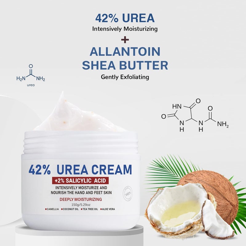 OUKEYA Urea Cream 42% plus Salicylic Acid 2% Net 5.29 Oz for Dry Cracked Feet,Heels,Knees,Elbows,Hands Repair Treatment Moisturizes and Removes Corns,Calluses,Dead Skin,and Softens Toenails Pack of 4 - Image 2