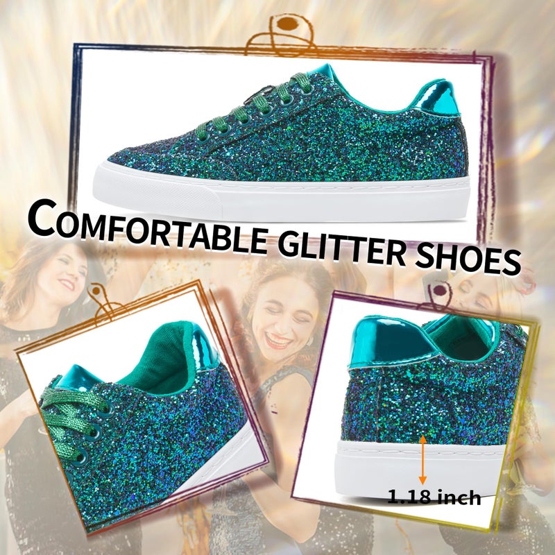 Jeekopeg Glitter Sparkly Fashion Sneakers Shoes Shiny Casual Shoes Bling Sequin Concert Low Cut Lace up Shoes(Green Glitter,13 Women/11 Men) - Image 5