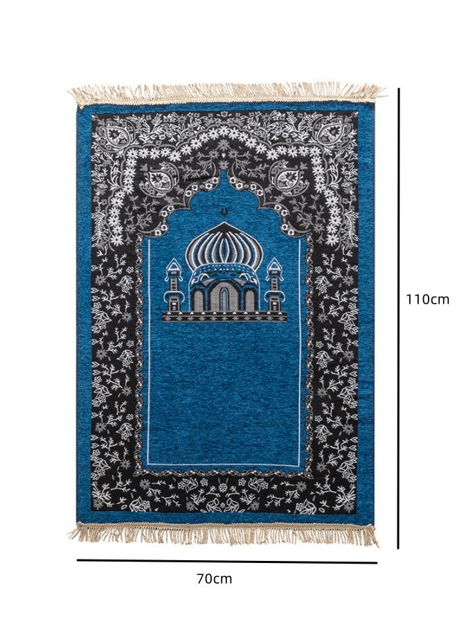 WAOKN Islamic Prayer Rug Muslim Mat Prayer Rug - Soft Luxurious Qibla Rug, Eid Kneeling Prayer Mat, Travel Ramadhan Prayer Floor Mat, Islamic Qibla Mat for Kids Men Women (Blue)  - Image 5