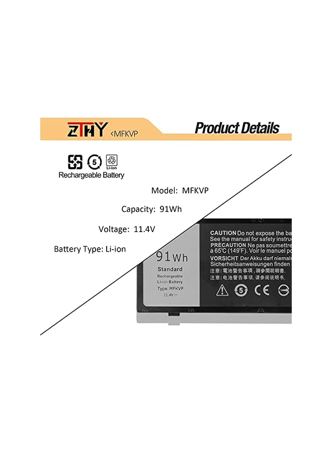 ZTHY 91Wh Mfkvp Gr5D3 Battery For Dell Precision 15 7510 7520 M7510 17 7710 7720 M7710 Series M28Dh 1G9Vm T05W1 0Fny7 Twcpg 451-Bbsf 451-Bbsb - Image 3