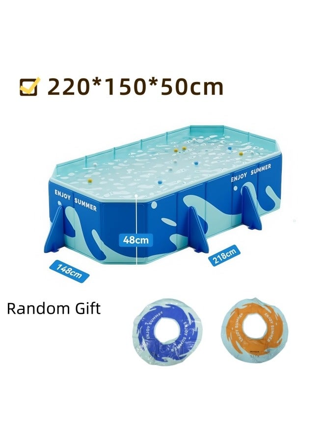 جيجيرو حوض سباحة قابل للطي، حوض سباحة غير قابل للنفخ، حوض سباحة عائلي كبير الحجم، حوض سباحة محمول، للاستخدام الداخلي والخارجي والحديقة وحفلات المياه الصيفية، يوفر حلقة سباحة (220 * 150 * 50 سم) - Image 2