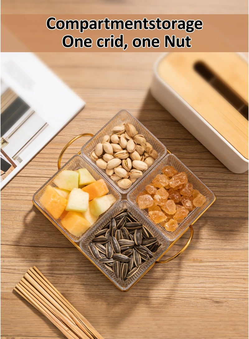 WinHolder Snack Serving Tray with Lid, Divided Serving Dishes 4 Clear Candy Nut Serving Container Set with Metal Rack, Plastic Food Display Bowls Dried Fruit Storage Organizer Plate for Candy Fruit Dips Dessert - Image 5