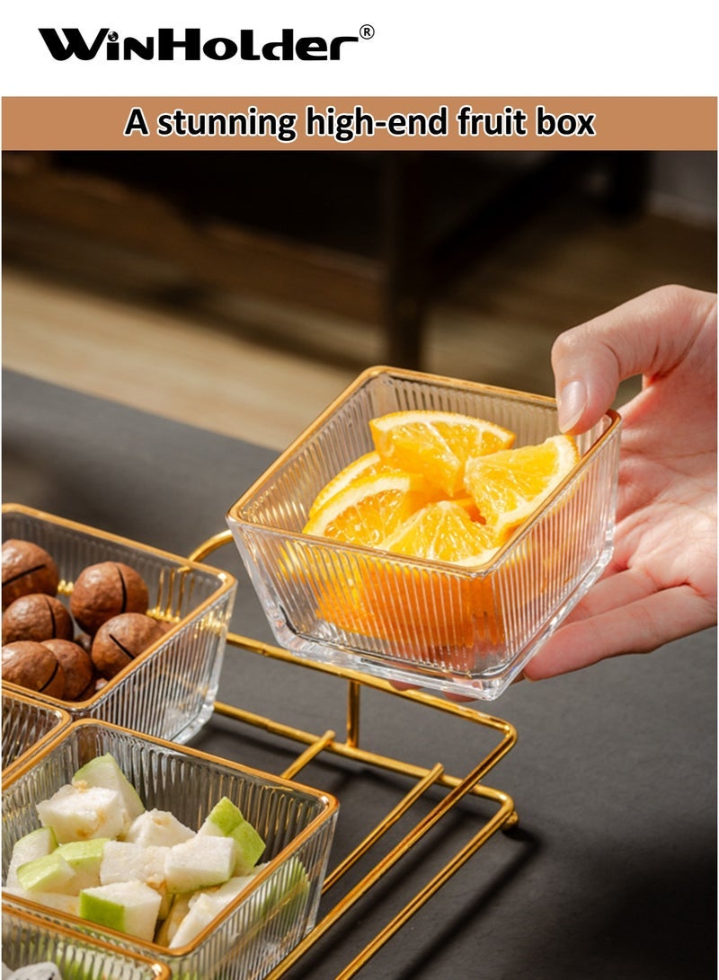 WinHolder Snack Serving Tray with Lid, Divided Serving Dishes 4 Clear Candy Nut Serving Container Set with Metal Rack, Plastic Food Display Bowls Dried Fruit Storage Organizer Plate for Candy Fruit Dips Dessert - Image 2