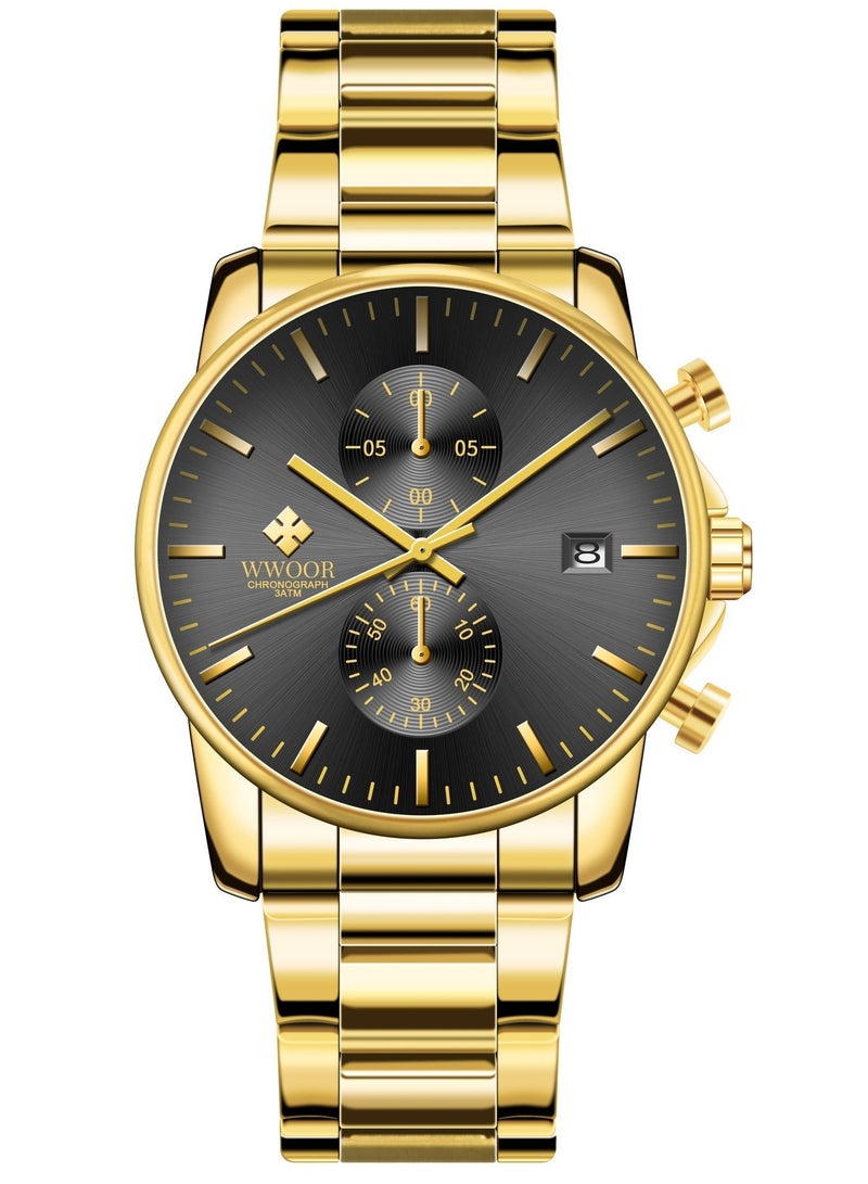 WWOOR Watches for Men Watch Quartz Luxury Stainless Steel Water Resistant Chronograph Watch - Image 3