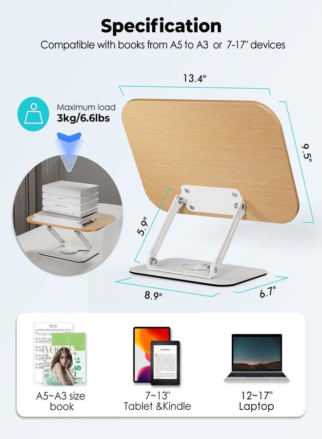 Viozon Book Stand for Reading,Book Holder, Height&Angle Adjustable, 360° Rotating Base, Foldable and Portable, Lightweight for Office, Kitchen, School Textbook, Recipe, Magazine,Kindle,Tablet LW - Image 4
