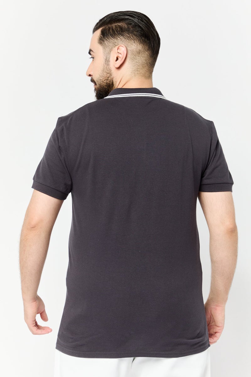 RBX Men Sportswear Fit Short Sleeves Outdoor Polo Shirt, Dark Grey - Image 3