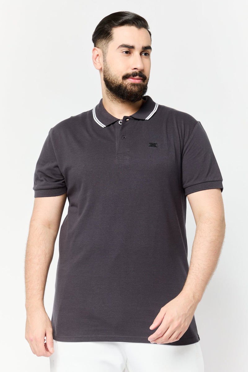 RBX Men Sportswear Fit Short Sleeves Outdoor Polo Shirt, Dark Grey - Image 1