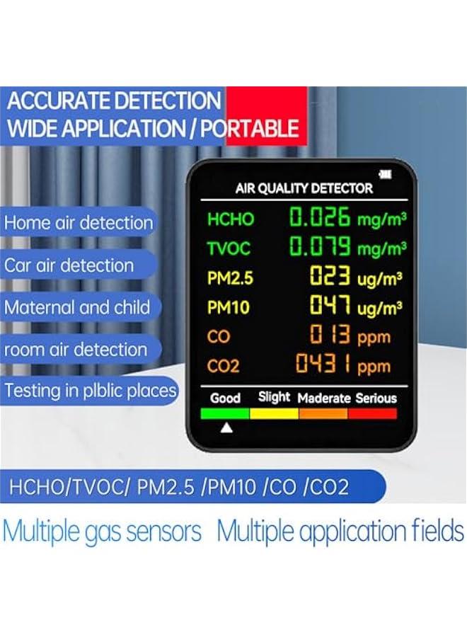 Portable Air Quality Monitor with LCD Backlight Display for CO2, TVOC, HCHO, PM2.5, PM10 Indoor Detection and Alarm System (White) - Image 5