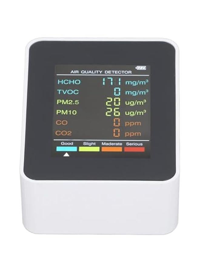 Portable Air Quality Monitor with LCD Backlight Display for CO2, TVOC, HCHO, PM2.5, PM10 Indoor Detection and Alarm System (White) - Image 1