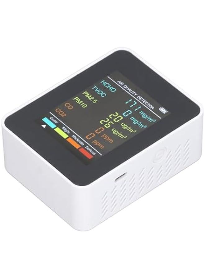 Portable Air Quality Monitor with LCD Backlight Display for CO2, TVOC, HCHO, PM2.5, PM10 Indoor Detection and Alarm System (White) - Image 3