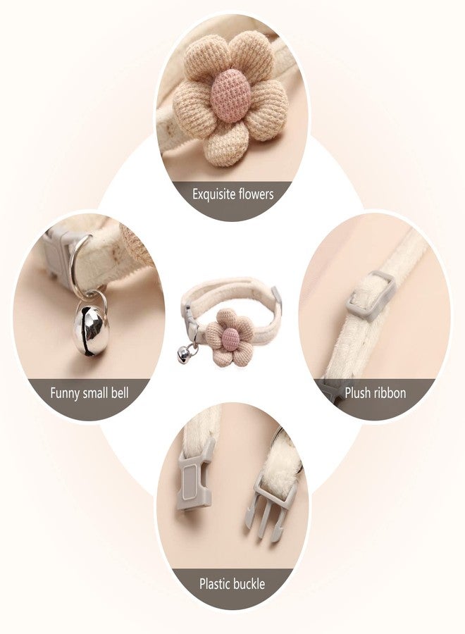ATCEME 3 PCS Kitten Collar with Bell Cat Collar with Flower Charms Adjustable Suede Cute Cat Collar for Puppy or Cat (Pink, White, Green) - Image 2