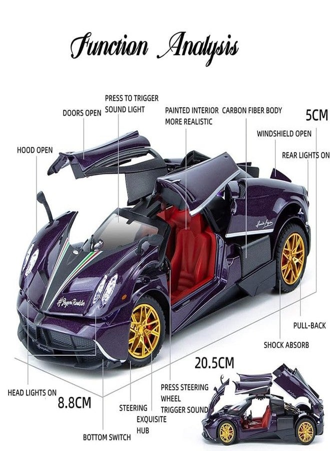 QQ Show سيارة لعبة QQ Show Play Boy 1:24 Big Pagani Huayra مصنوعة من سبيكة معدنية مصبوبة، تعمل بنظام السحب للخلف، مزودة بأبواب قابلة للفتح وإضاءة وموسيقى، مناسبة للأطفال (متعددة الألوان). - Image 2