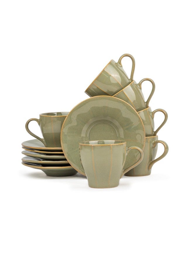 Shay طقم أكواب وصحون شاي سيراميك مكون من 6 قطع، بيستا، 180 مل | طقم أكواب وصحون | 6 أكواب و6 صحون | تشطيب لامع | طقم شاي | طقم أكواب وصحون شاي سيراميك (أكواب وصحون خط - بيستا) - Image 1