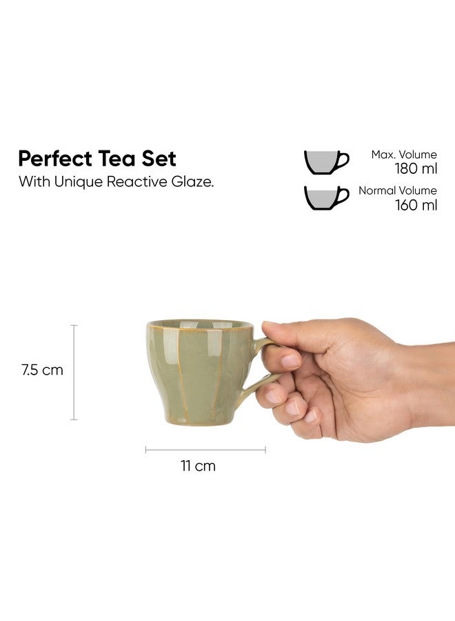 Shay طقم أكواب وصحون شاي سيراميك مكون من 6 قطع، بيستا، 180 مل | طقم أكواب وصحون | 6 أكواب و6 صحون | تشطيب لامع | طقم شاي | طقم أكواب وصحون شاي سيراميك (أكواب وصحون خط - بيستا) - Image 4