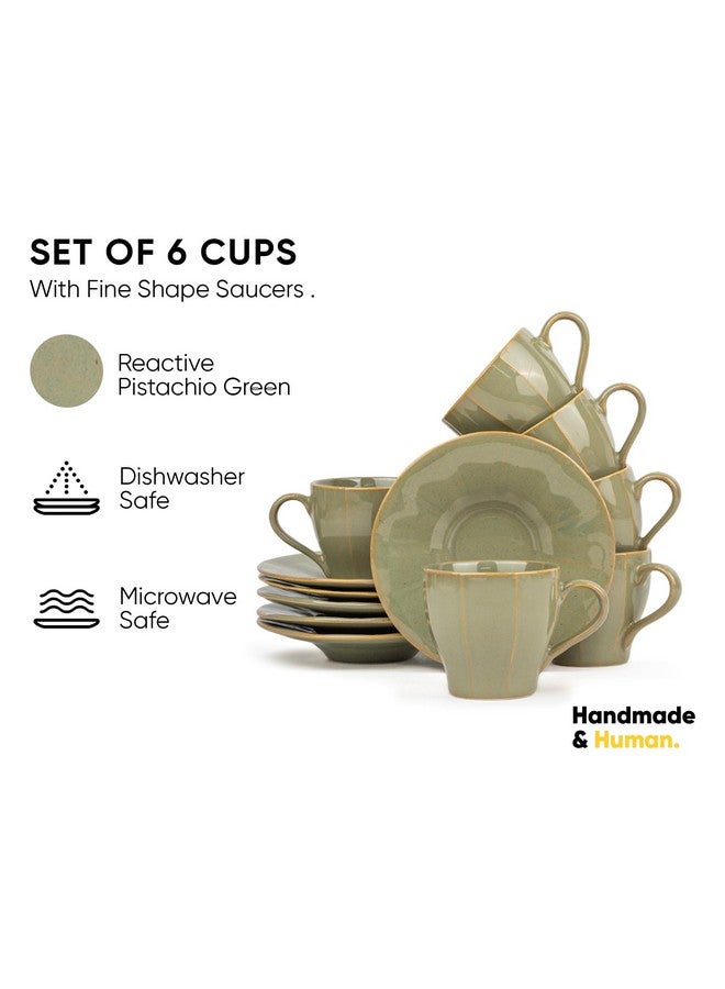 Shay طقم أكواب وصحون شاي سيراميك مكون من 6 قطع، بيستا، 180 مل | طقم أكواب وصحون | 6 أكواب و6 صحون | تشطيب لامع | طقم شاي | طقم أكواب وصحون شاي سيراميك (أكواب وصحون خط - بيستا) - Image 2