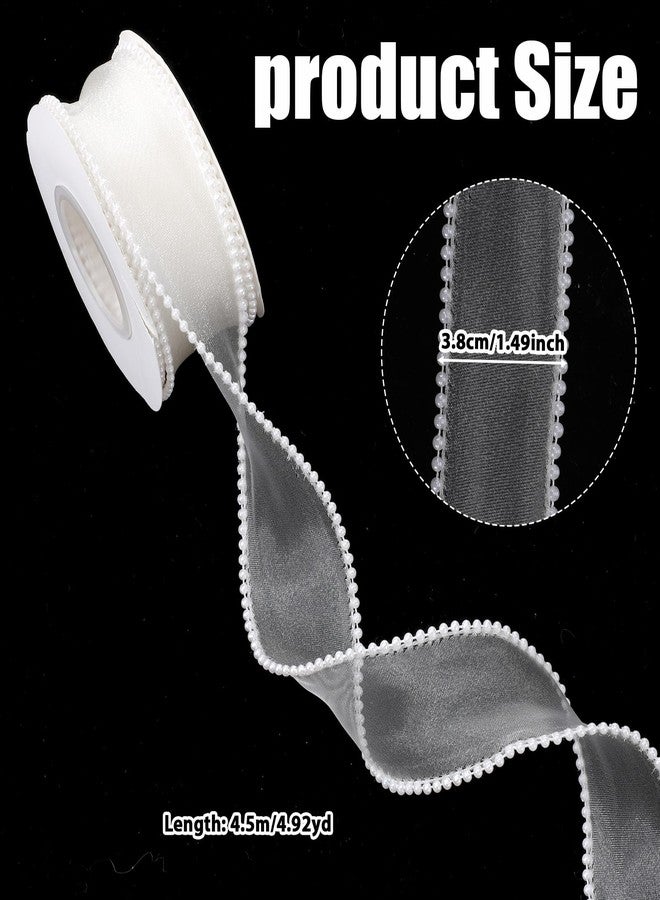 Alrhso 5 Yards White Sheer Pearl Organza Ribbons 1.5 Inch Faux Pearl Mesh Ribbons for Christmas Gift Wrapping, Crafts Making, Wedding Decorations - Image 2