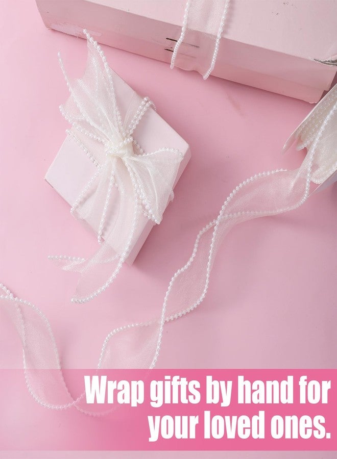 Alrhso 5 Yards White Sheer Pearl Organza Ribbons 1.5 Inch Faux Pearl Mesh Ribbons for Christmas Gift Wrapping, Crafts Making, Wedding Decorations - Image 5