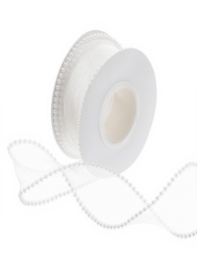 Alrhso 5 Yards White Sheer Pearl Organza Ribbons 1.5 Inch Faux Pearl Mesh Ribbons for Christmas Gift Wrapping, Crafts Making, Wedding Decorations - Image 1