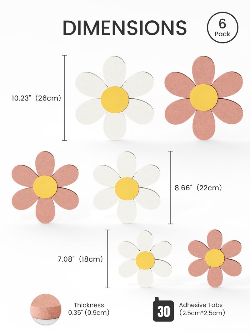 Fluxynara 6 PCS Daisy Felt Flower Wall Decor, Daisy Bulletin Board for Nursery & Girl Room, 3-Size Acoustic Felt Wall Art for Bedroom, Babyâ€™s Room, Kidsâ€™ Spaces, Pink/White - Image 3