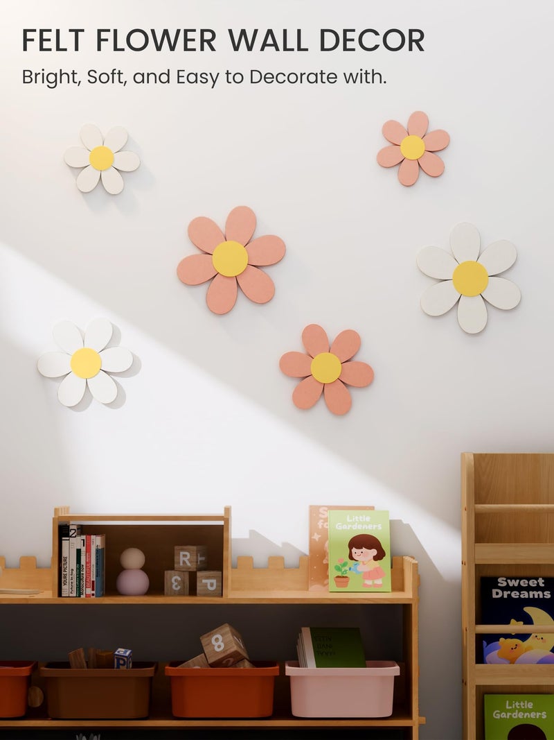 Fluxynara 6 PCS Daisy Felt Flower Wall Decor, Daisy Bulletin Board for Nursery & Girl Room, 3-Size Acoustic Felt Wall Art for Bedroom, Babyâ€™s Room, Kidsâ€™ Spaces, Pink/White - Image 5