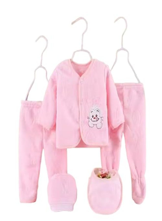 SHAPERX Newborn Baby Warm Winter Fleece Set - 5 Piece Cozy Outfit for Boys & Girls (0-4 Months) (BABY PINK, 0-4 MONTHS) - Image 2