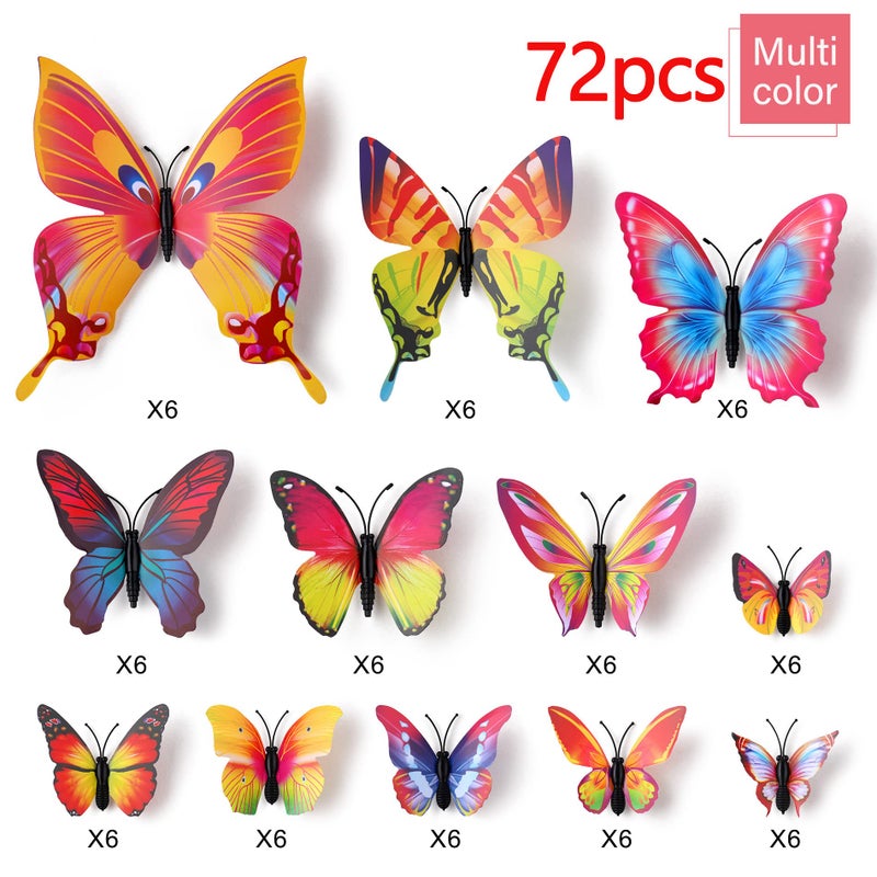 LiveGallery 72 PCS Multicolor Removable 3D DIY Beautiful Butterfly Wall Decals Colorful Butterflies Art Decor Wall Stickers Murals for Kids Baby Boy Girls Bedroom Classroom Offices (Multicolor) - Image 2