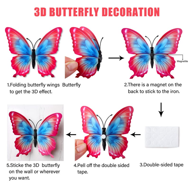 LiveGallery 72 PCS Multicolor Removable 3D DIY Beautiful Butterfly Wall Decals Colorful Butterflies Art Decor Wall Stickers Murals for Kids Baby Boy Girls Bedroom Classroom Offices (Multicolor) - Image 4