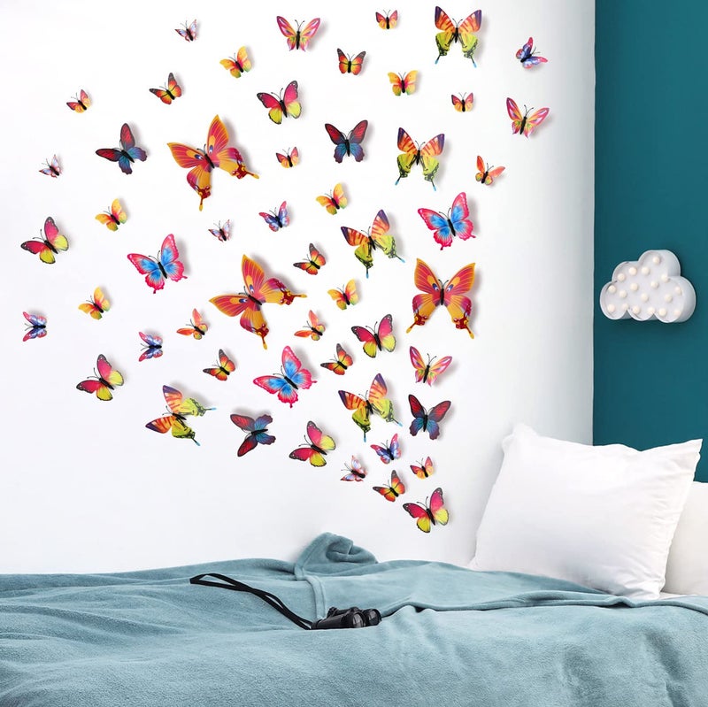 LiveGallery 72 PCS Multicolor Removable 3D DIY Beautiful Butterfly Wall Decals Colorful Butterflies Art Decor Wall Stickers Murals for Kids Baby Boy Girls Bedroom Classroom Offices (Multicolor) - Image 5