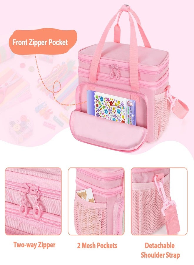 GRAOSO Double Layer Sewing Organizer for Crafts Sewing Supplies, Crafts Accessories Bag, Portable Sewing Box with Handle and Detachable Shoulder Strap, Rainbow Sequins Design, Pink (Case Only) - Image 4