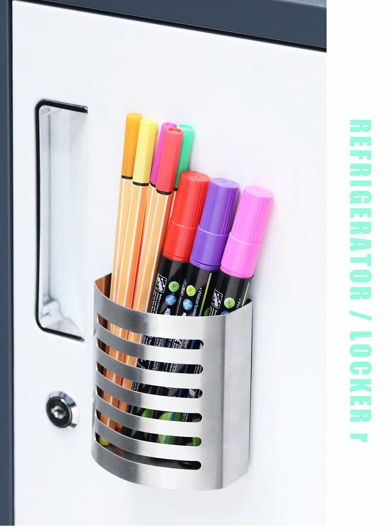 Magnetic Pencil Holder,Mesh Stainless Steel Pen Basket, Metal Writing Utensil Storage Organizer for Whiteboard,Blackboard,Kitchen, Locker, Home, or Office