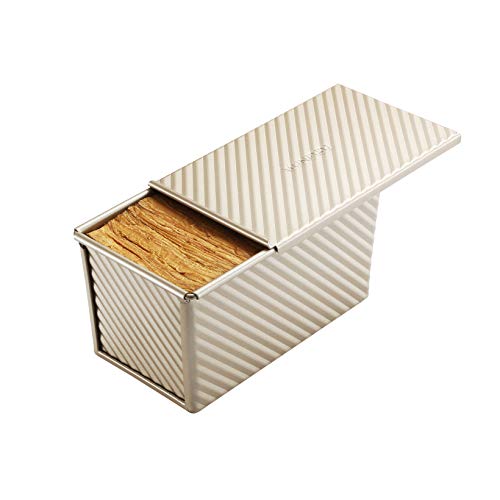 Monfish Pullman loaf Pan – loaf pan w lid - Wavy Non-Stick Toast Mold - Loaf Bread Baking Pan champagne gold (8.5x4.75x4.5) - Image 1