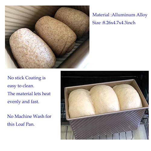 Monfish Pullman loaf Pan – loaf pan w lid - Wavy Non-Stick Toast Mold - Loaf Bread Baking Pan champagne gold (8.5x4.75x4.5) - Image 4