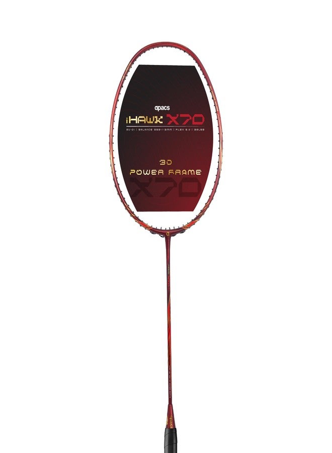 أباك مضرب تنس الريشة Apacs iHawk X70 (بدون أوتار) مصنوع بالكامل من الجرافيت وألياف الكربون فائقة القوة (75-79 غرام) | أقصى شد 35 رطلاً | إطار ثلاثي الأبعاد | صنع في فيتنام، مضرب تنس ريشة بغطاء كامل (لون عنابي) (متعدد الاستخدامات) - Image 5